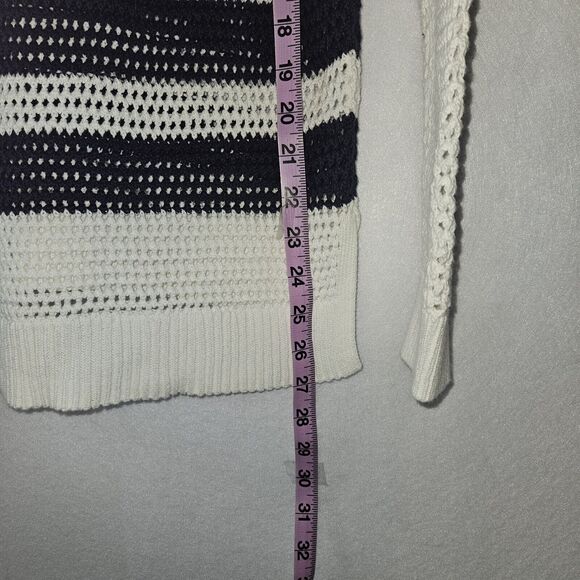 OLD NAVY Blue & White Stripe Sz Xs Side Slit Sweater NWT Knit Round Neck - Picture 3 of 6